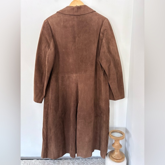 Vintage HERRERO Y RODERO Suede Leather Long Coat Button Sz L 60s 70s Barcelona - Picture 8 of 15